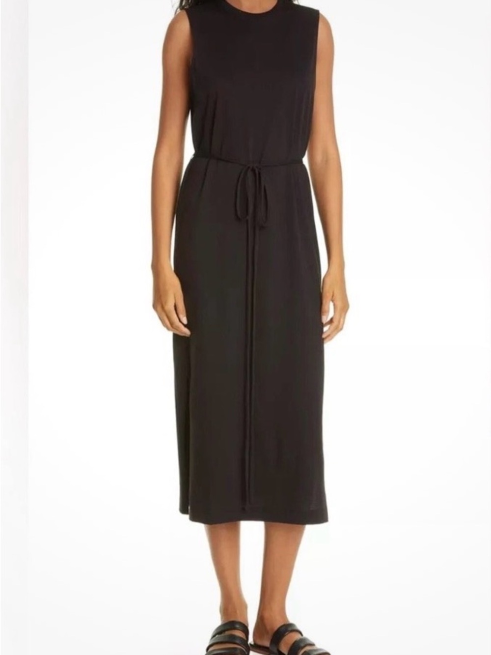Vince T-Shirt Sleeveless Black Midi Tie-Waist Dress